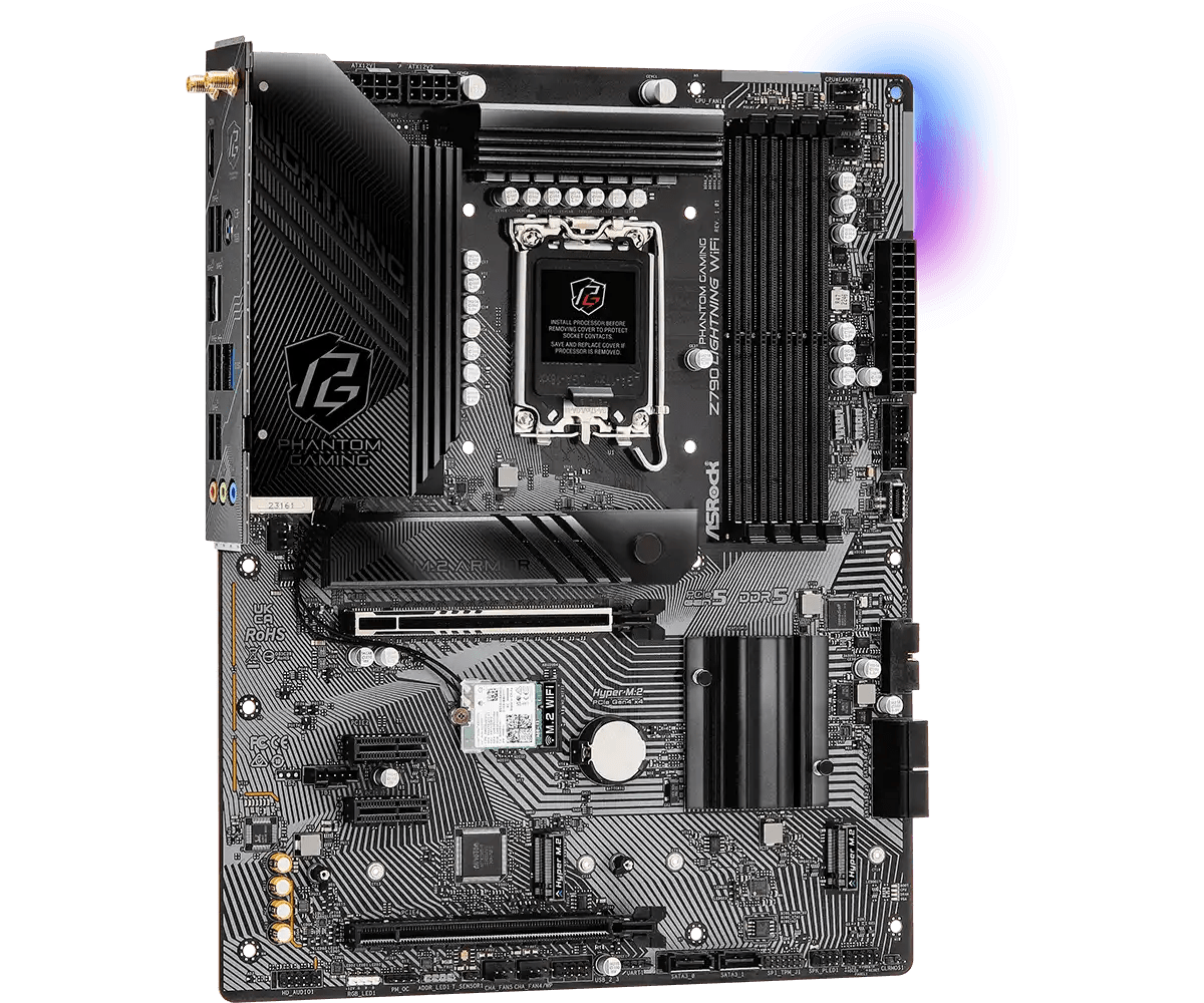 ASRock Phantom Gaming Z790 Lightning WiFi LGA 1700 Intel Motherboard | 90 - MXBM80 - A0UAYZ - Vektra Computers LLC ASRock Phantom Gaming Z790 Lightning WiFi LGA 1700 Intel Motherboard | 90 - MXBM80 - A0UAYZ - Vektra Computers LLC